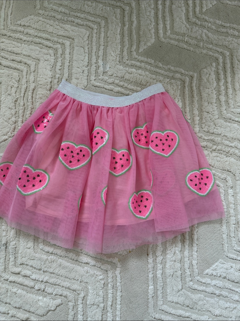 Lola + The Boys Pink Tulle Skirt with Watermelon Heart Patches